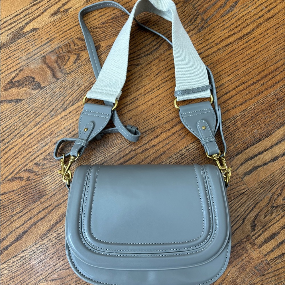 Gray Leather Crossbody Bag